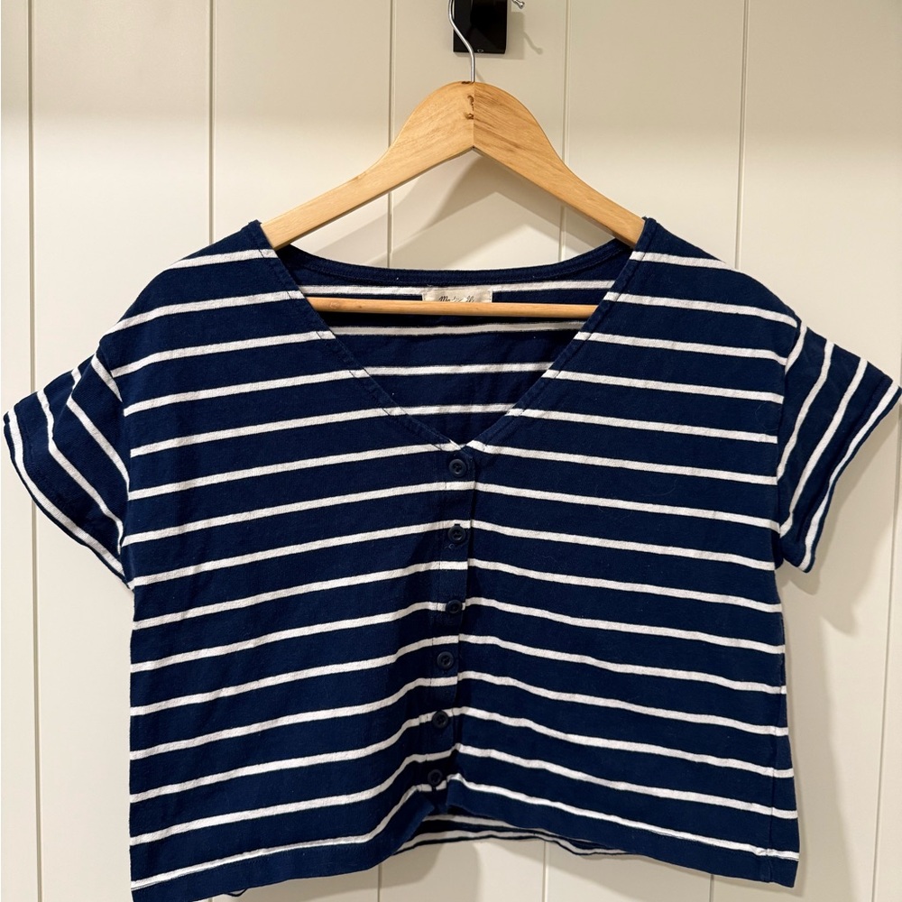 Madewell Navy and White Striped Crop Top